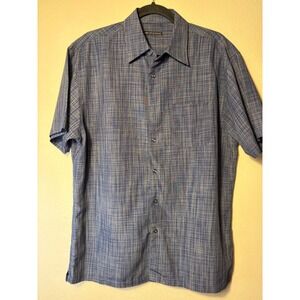 Age of Wisdom Mens Blue Plaid Short Sleeve Button Down Shirt Large Pocket